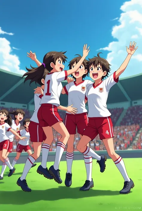 Animated rens soccer team white and red winning
