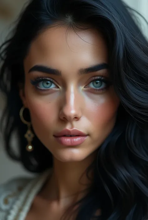 Arabian black haired woman with blue eyes