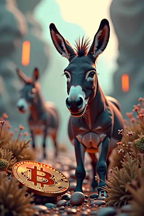 Cryptocurrency image with a donkey in the background