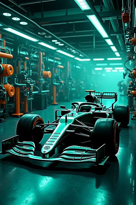 Hello Chat,  generates an image for the cell phone wallpaper of a Formula 1 mechanical engineer, in green tones, blue or black, WITHOUT SHOWING PEOPLE