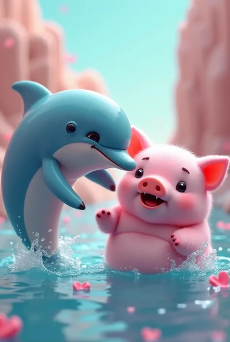 Dolphin and Pink Pig Pair