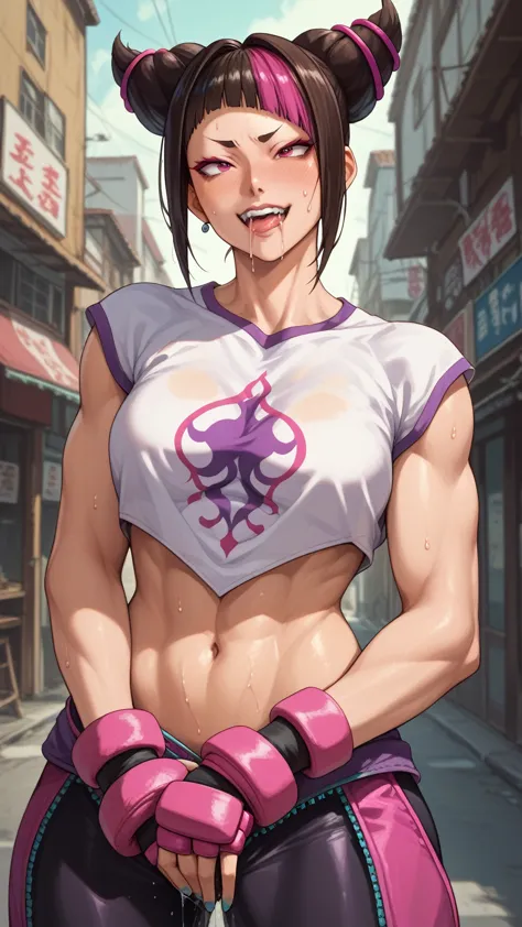 street fighter juri han 、 female masturbating 、 wearing clothes、 lots of sweat、a lot of juice、lots of drooling、