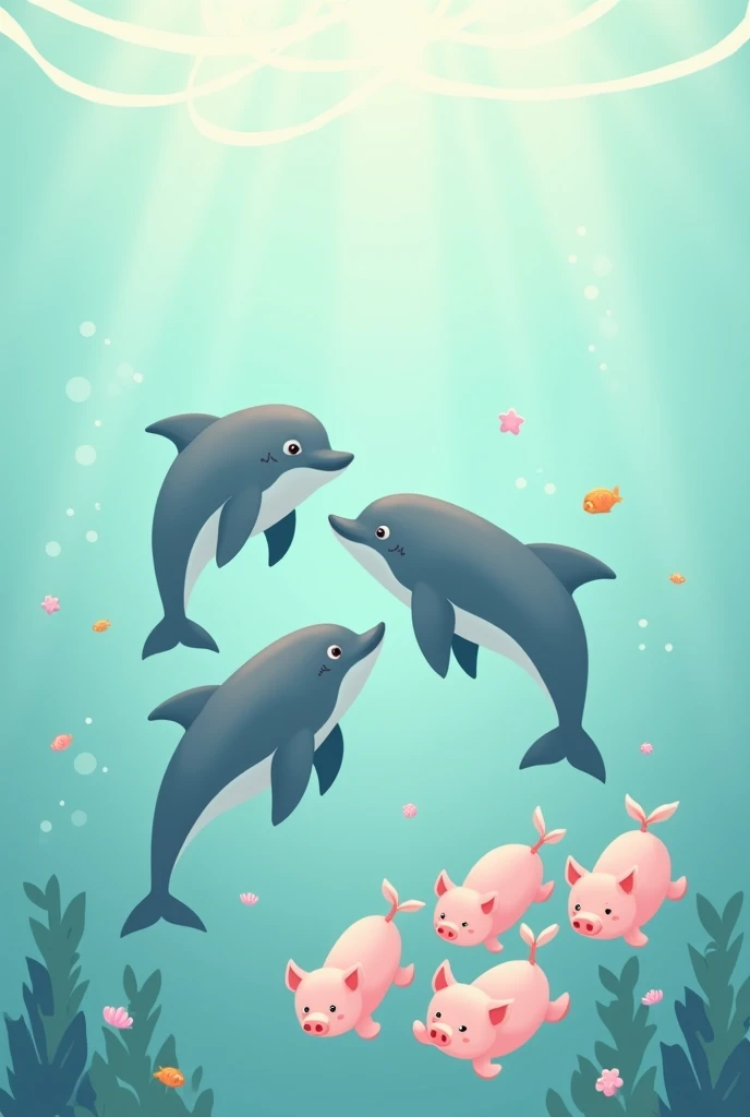 Couple of dolphins and pink piglets simple motif