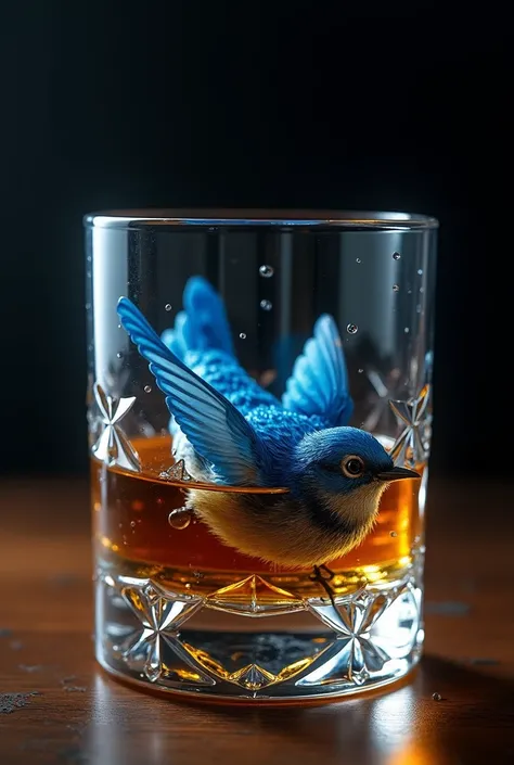 Blue bird drowned in a whiskey glass 