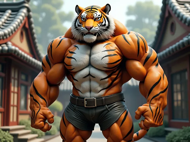 faça o tony the tiger hyper musculous body mega gigantic big hunk bodybuilder bulge large muscle growth strike musculous body hunk bulge dentro da casa japonesa minuscula