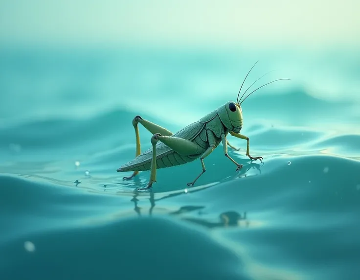 A grasshopper swims in the sea