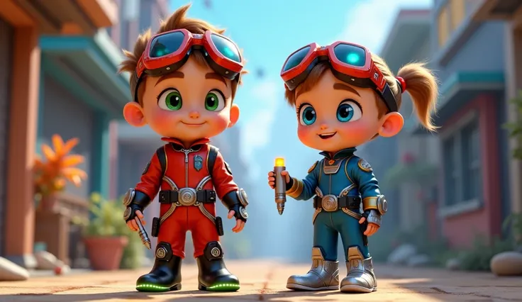 8d Disney Pixar style sweet character cinematics ultra graphics design,  Blix is an  boy with a curious and inventive personality. He has light brown short hair, slightly messy from hours of tinkering, and bright green eyes that reflect his sharp intellige...