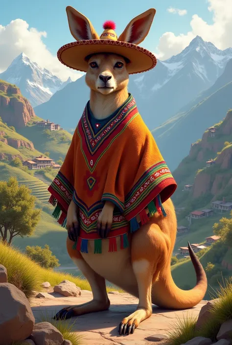 Kangaroo dressed in Peruvian clothes