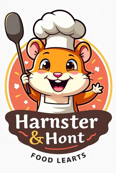 Logo for a restaurant that is very creative, very eye-catching and a happy hamster chef mascot
