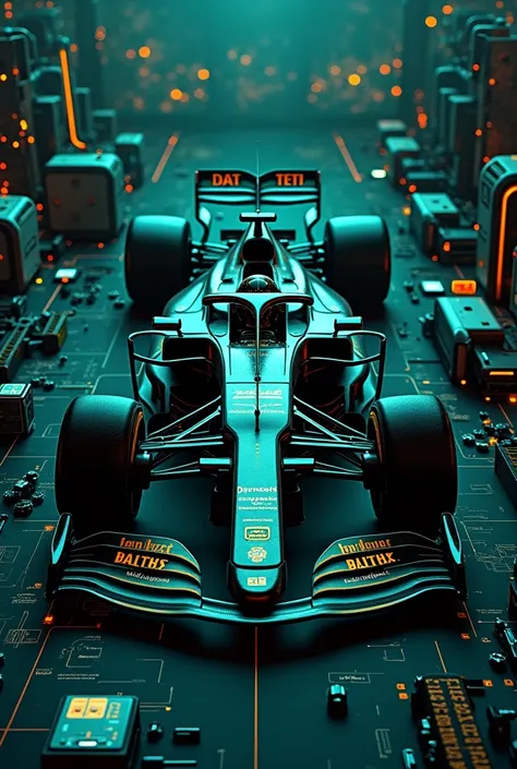 Hello Chat,  generates an image for the cell phone wallpaper of a Formula 1 mechanical engineer, in green tones, blue or black. Dont show peoples faces. Do not show complete vehicles.
Includes:
Formula 1 tires
Formula 1 spoilers
Calibrators
Mechanical tool...