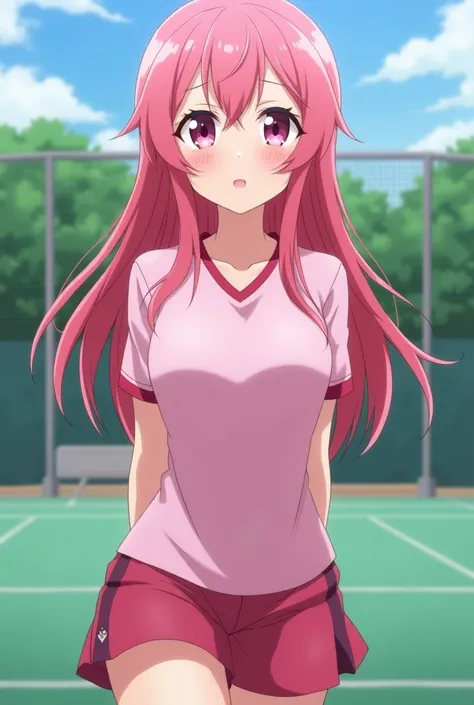 ultra quality photo, ((19 years old anime girl in a athletics uniform)), dean, (narrow hips), 1 girl, blushing, masterpiece, best quality, absurd, award winning photo, extreme detail, extremely intricate, large breasts, detailed face + eyes, natural lighti...