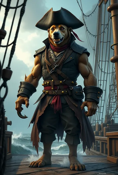 Create a pirate dog in 4k 16 resolution:9 realistic 