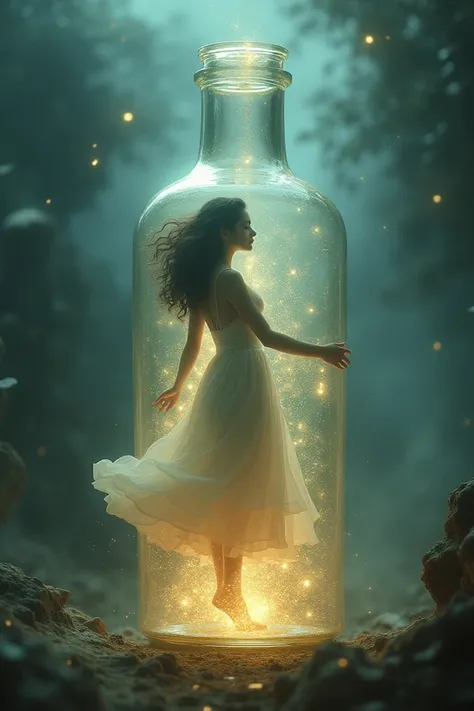 A woman coming out from inside a bottle