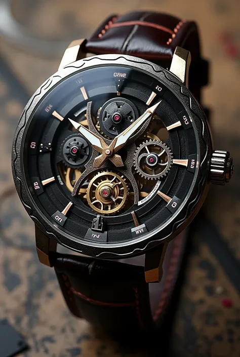 Design a mechanical watch that shows its gears inspired by samurai warriors