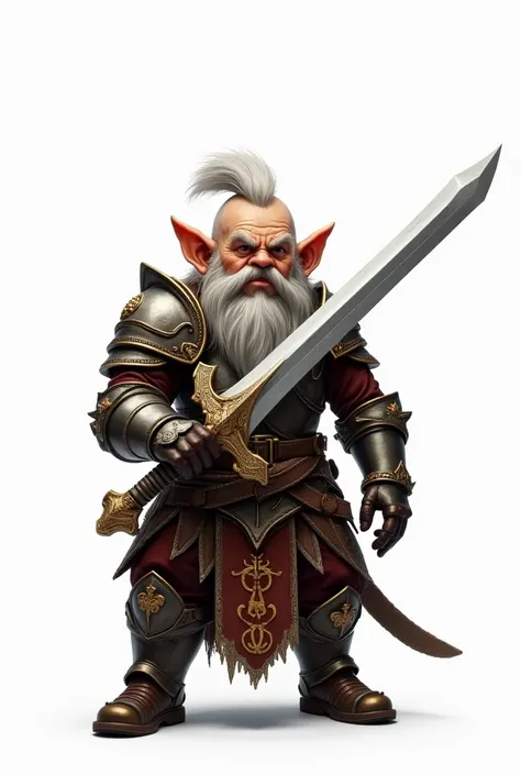 Gnome in armor and sword on a white background