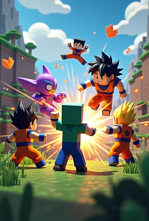 LOS PAPUS LYRICS,  MINECRAFT BACKGROUND STIVEN FIGHTING WITH 3 DRAGON BALL CHARACTERS