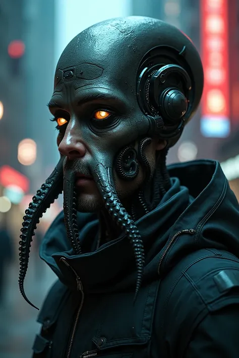 Man with a cyber realistic octopus head
