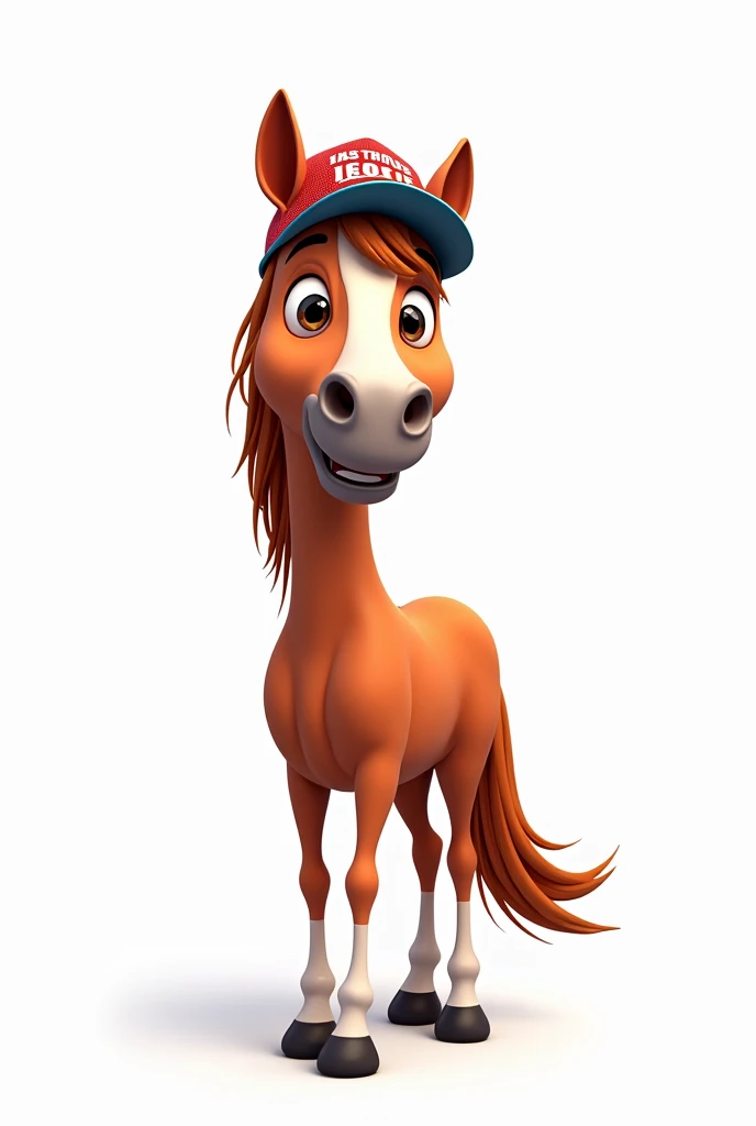 horse with white background straight hair and cartoon comic style cap
