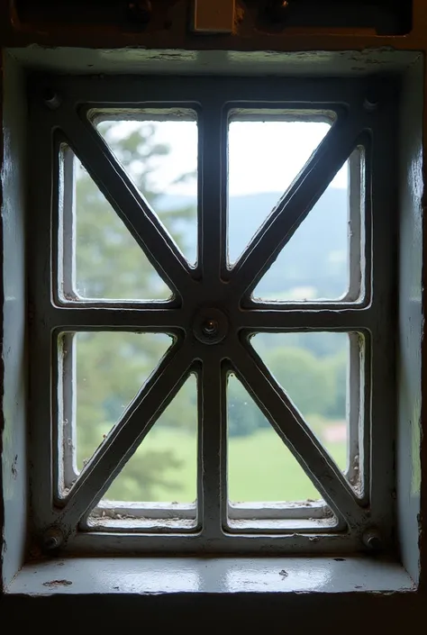 A window with four metal timbers 