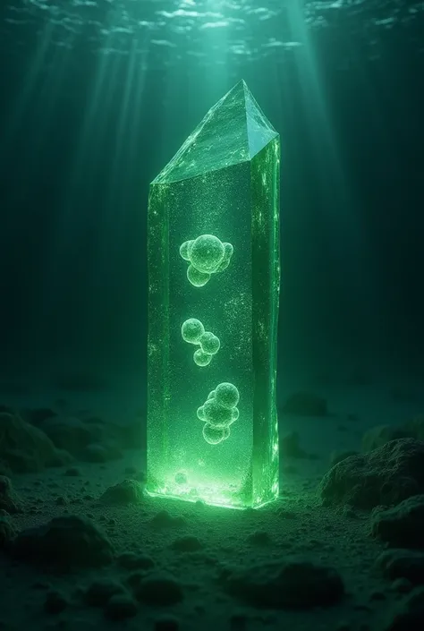 Molecule in a green crystal  deep in a dark sea 