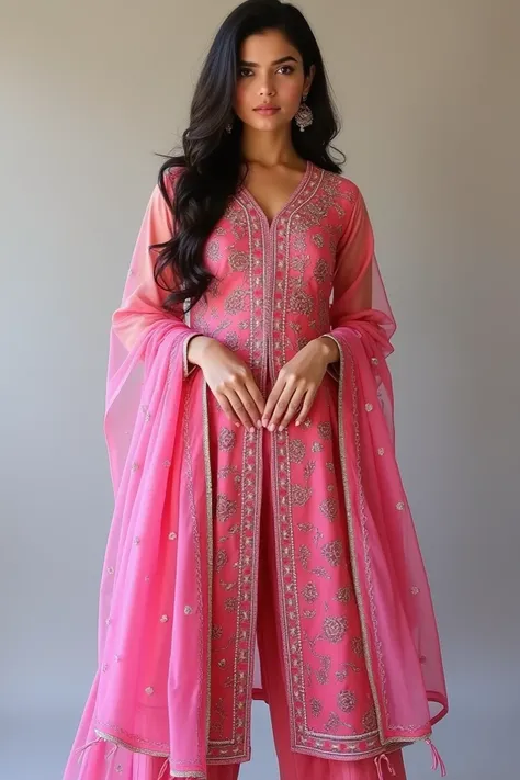 21 yo Indian women Ananya Pandey wearing Churidar Suits ( pink printed), cute pose , looking Georges Full figure view perfect anatomy realistic realism,4x ultra sharp 4k 