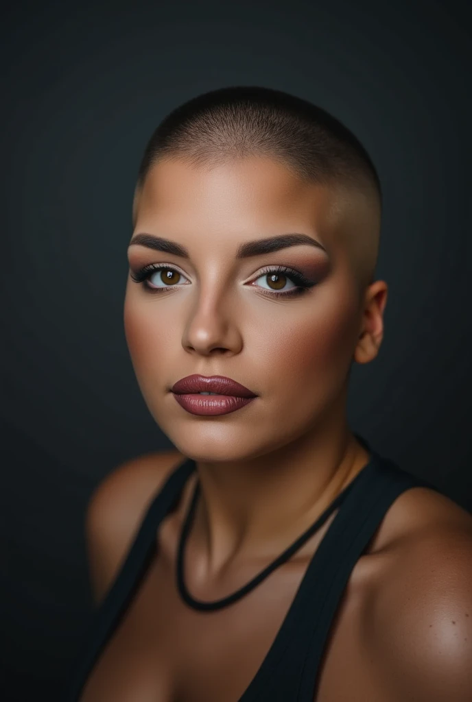 cinematic portrait, a ((smooth bald head woman)) with a (((hairless smooth head))), (((no hair at all on her head))). detailed, hyper realistic, photorealistic, sharp focus, 8k, hyperdetailed eyes, extremely detailed skin, striking facial features, high co...