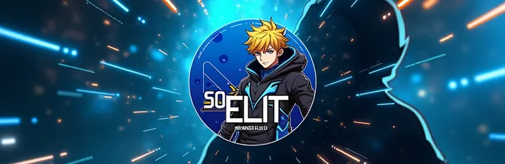 A professional gaming logo featuring an anime-style male character with short yellow hair, wearing a black hooded outfit and bright blue accents. The character is performing a dynamic gesture with energy effects. The text SOLDIER ELIT is prominently displa...