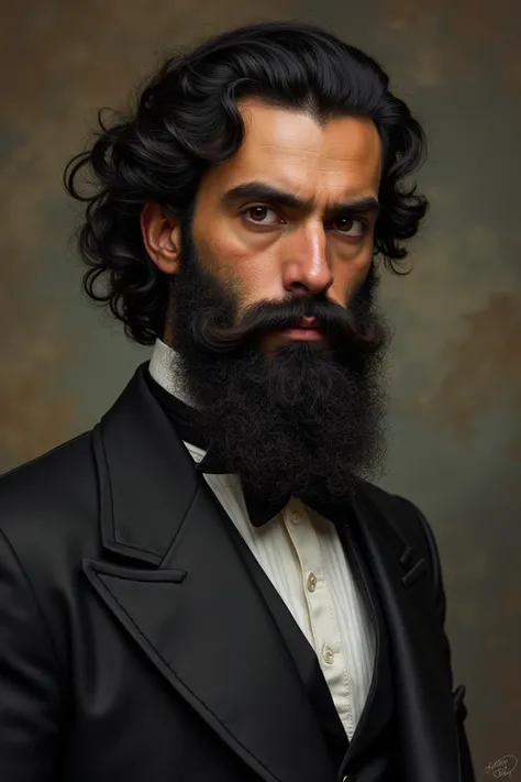 ( Luiz Gama writing an article for the newspaper .  He must be black with a big beard . Not medium frizzy hair 
So big. And it must represent the 19th century  