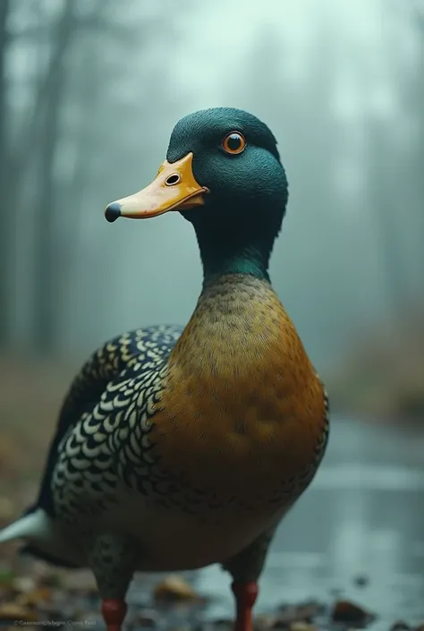 A very real duck with a human face in the distance