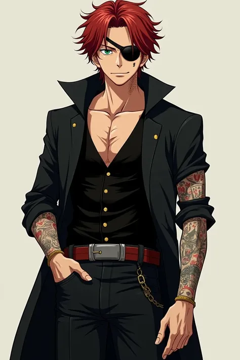 Anime One Piece Character: appearance:%0AVandel%20Redfield%20stands%20at%2061%22%20with%20a%20lean,%20muscular%20build.%20His%20dark%20red%20hair%20is%20styled%20in%20a%20tousled,%20windswept%20fashion,%20adding%20to%20his%20rugged,%20adventurous%20look.%2...