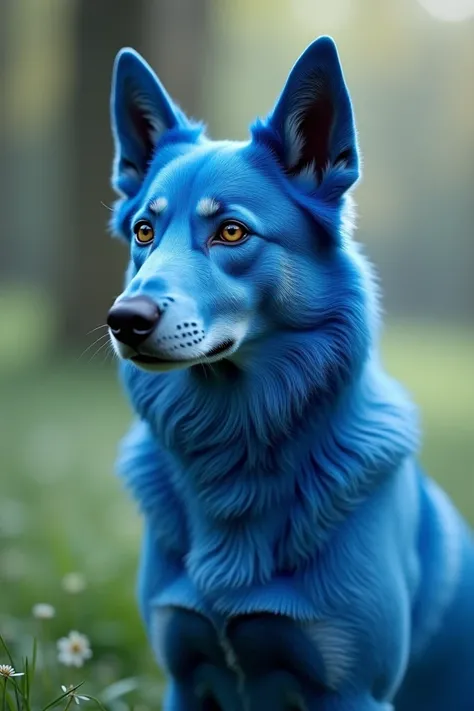 Create an ultra realistic image of a blue dog
