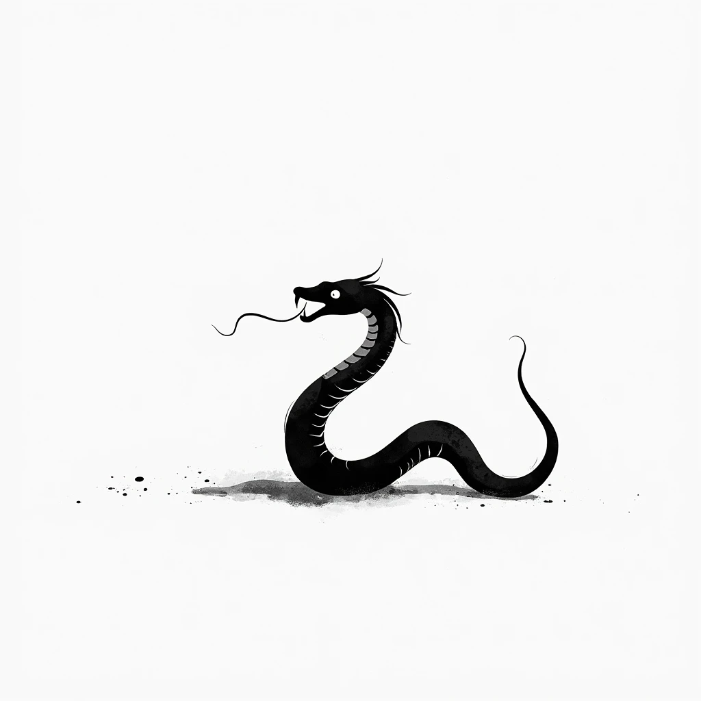 Snake (zodiac) black and white vector ilustration , chinese ink 