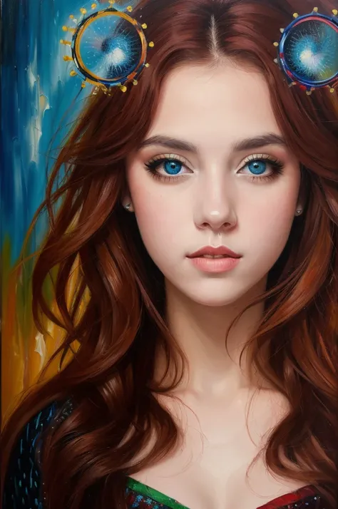 [front full body portrait] [bipolar colorful deeptich, nature] 1teen dreamy girl with big eyes and short red hair ((Pietro Rotary style)), (( oil painting )), A very colorful  ,  highest detail, ((masterpiece)),
 ((Single shot)), impression, perspective, 8...