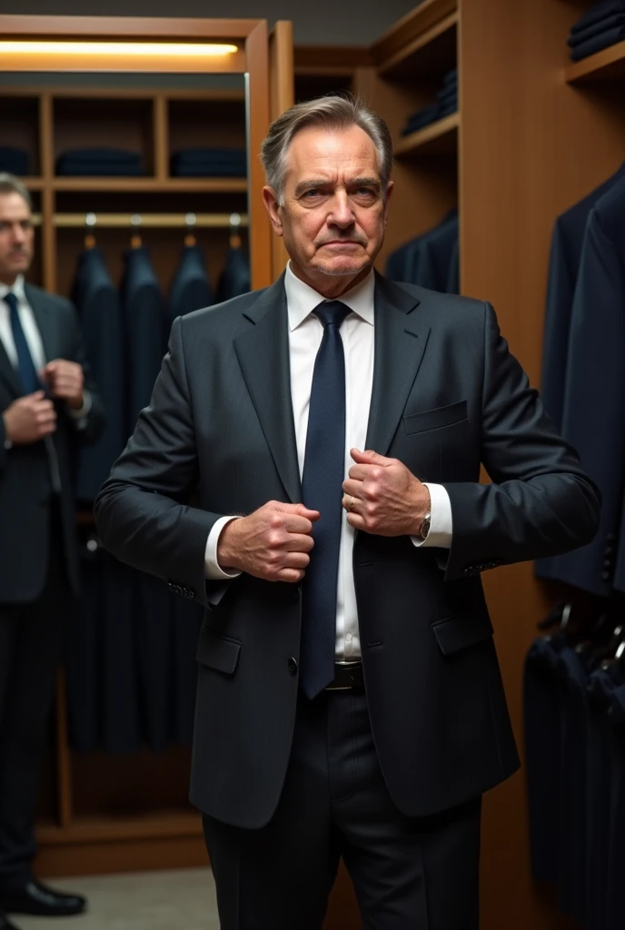 a man putting on suit