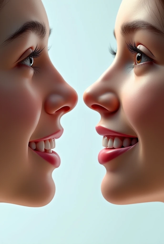 two faces,  one on the right the other on the left  .  Faces that are in profile pointing to the teeth, with orthodontics and the other without orthodontics ,size 1.5 x 1 meters full hd 