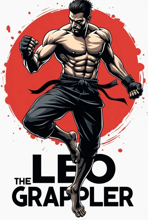  I need you to create a logo for my gym , I want you to see a guy throwing a loud kick and under the logo its written: Leo_the_grappler  