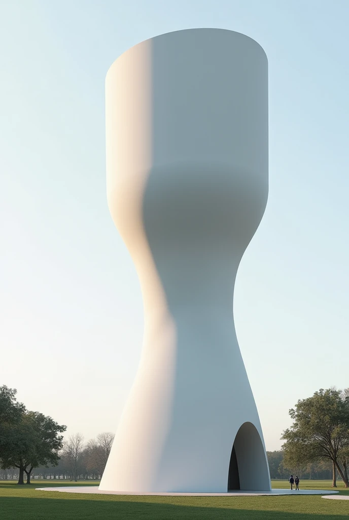 Create a water tank tower with a height of 7 meters with a minimalist design inspired by Oscar Niemeyer