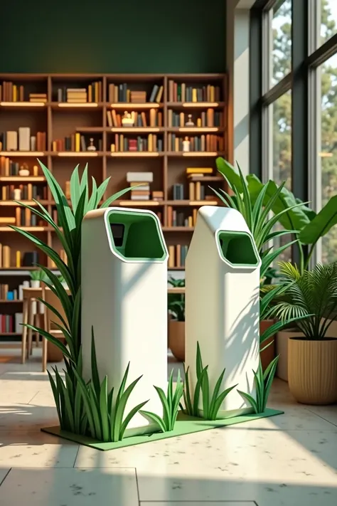  Give me paper collection points , that are green ,  located in a bookstore or library 