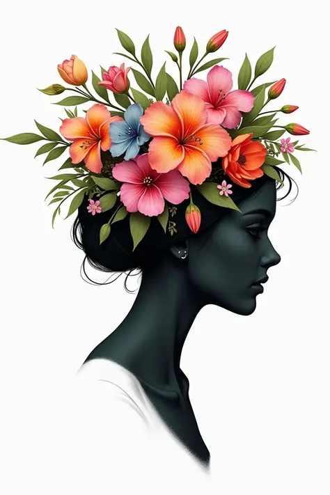 Create a logo, with the silhouette of a womans head in a realistic shape and in the upper part that is made of many flowers, The store is called FLOREZKA  