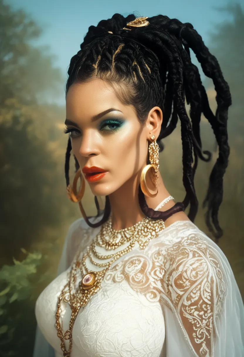 effrayante ((sorcière)) africaine ((gros seins nus)), (((peau noire))), ((bijoux en os)), ((pagne en peau)), ((dreadlocks)), ((s...