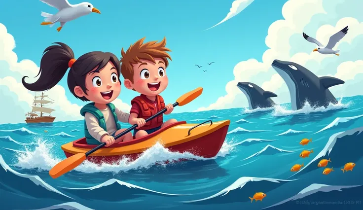 We’ll dodge the whales, we’ll ride the tide,
On this great journey, side by side!
s cartoon 