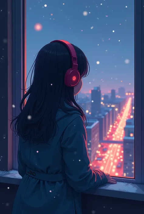 Anime girl with headphones looking out a window at a city, With snow falling from the sky, lofi girl,  anime vibes , Arte Lofistyle, 4k anime style,  from the 90s , nightcore, lofi feeling, Arte Lofi,  Anime Art Wallpaper 4K ,  anime art wallpaper 4k , 4k ...