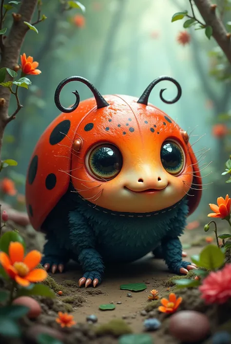  create an animal that has the head of a real axolotl and the.body of a real ladybug .  it doesnt matter that the animal is not realistic 