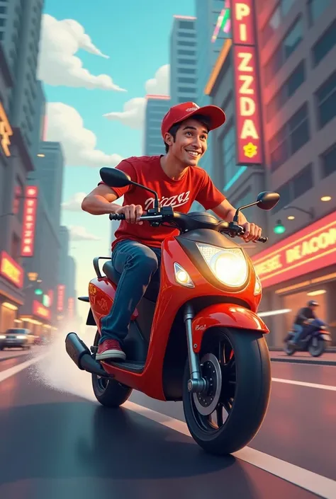 20 year old man delivering pizza on a motorbike, inspired by Disney Pixar, horizontal Anglos. profile picture