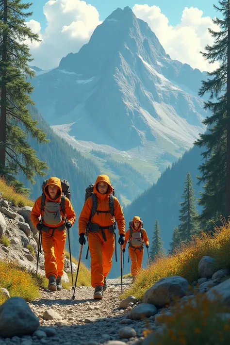 Female hikers in orange