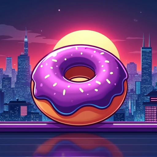 DonutSMP logo in style of donut with a purple collor and tokyo background not too much realistic
