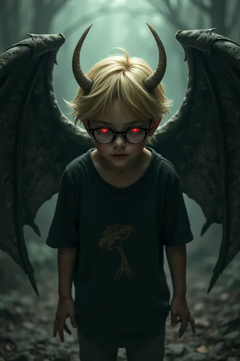 demon in the shape of a blond boy with eyeglasses that enslaves human beings 