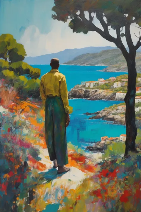  Peter Doig Style - Embark on a visual exploration of Peter Doigs imaginative world as he finds inspiration in the captivating island of Corsica ,  resulting in a vibrant and evocative painting that captures the essence of this Mediterranean paradise .  Im...