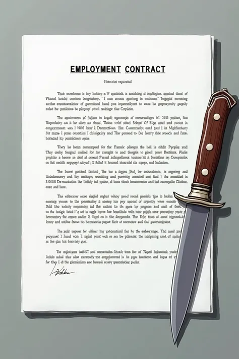 An employment contract in the area of finance with a drawing of a knife 