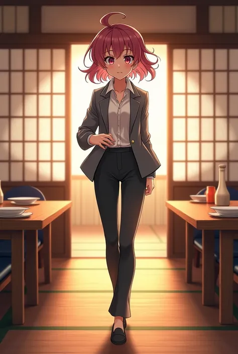 Create an anime-like image of ren entering a dining room